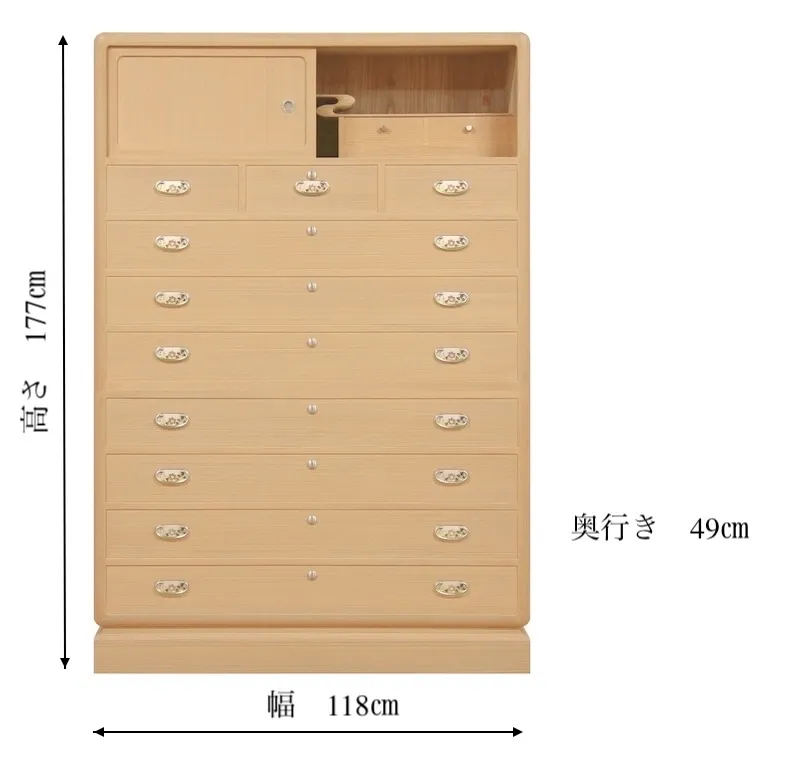 桐たんすサイズW118 D49 H177